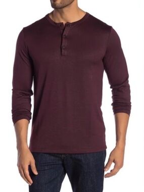 Theory Activate Jersey Snap Henley in Malbec Size Medium